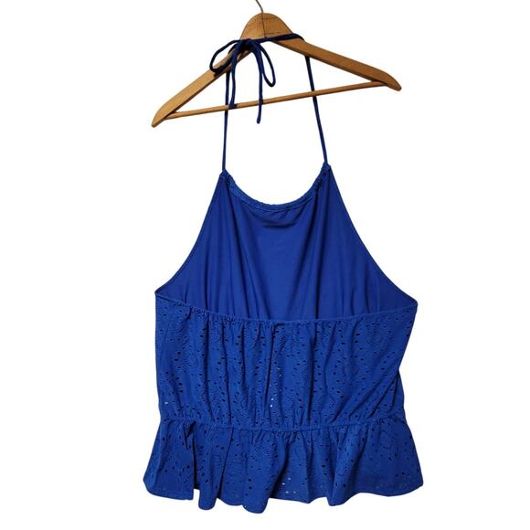 ModCloth Sought After in Sapphire Eyelet Halter Top Beachy Summer Coastal Sz 2X - Picture 2 of 7